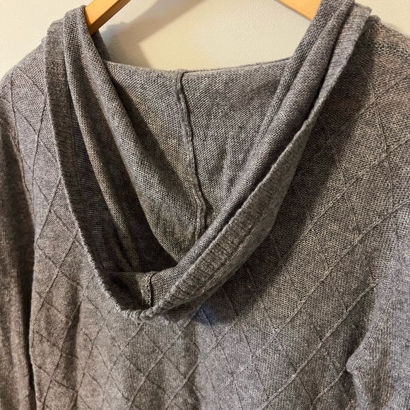 Anthropologie Moth Lace Up Diamond Weave Hooded Wool Blend Sweater Gray Small - Picture 9 of 10